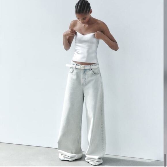 Zara Silver KNIT BUSTIER TOP Size Extra Large XL - Picture 9 of 16